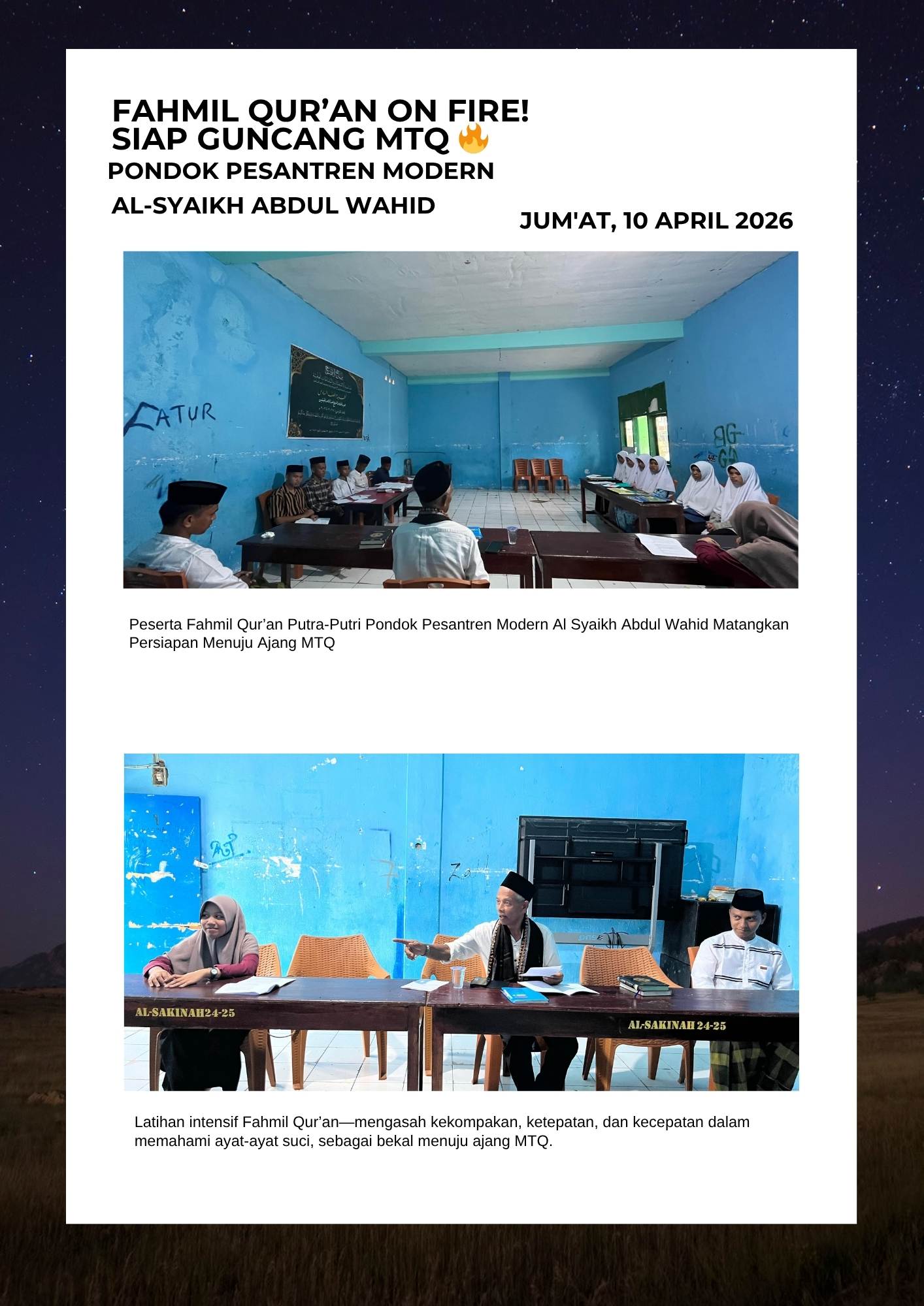 Peserta Fahmil Qur’an Putra-Putri Pondok Pesantren Modern Al Syaikh Abdul Wahid Matangkan Persiapan Menuju Ajang MTQ